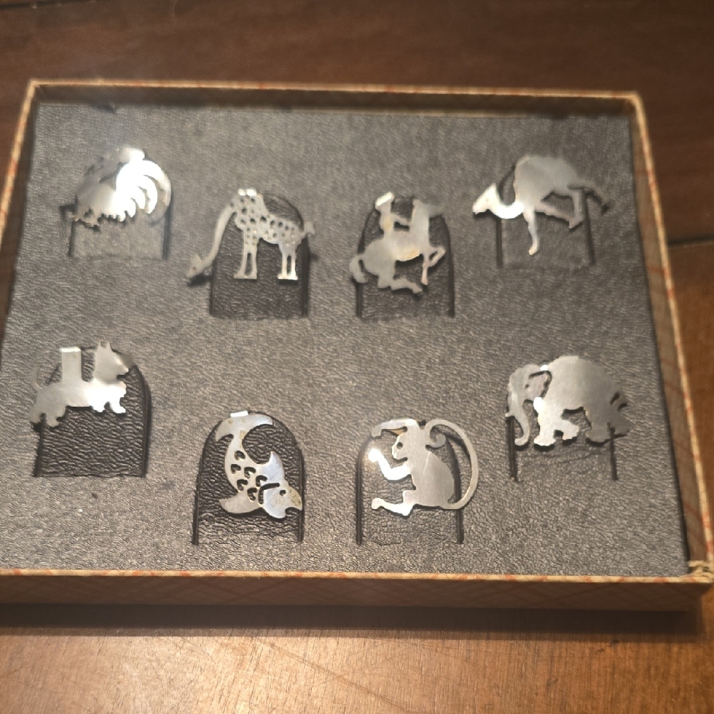 Silver Animal-Themed Metal Clips For Drinks. Vintage, Klipsies